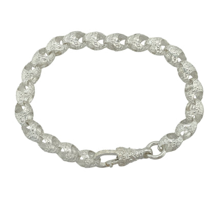 New 925 Silver 8" Patterned Acorn Link Bracelet