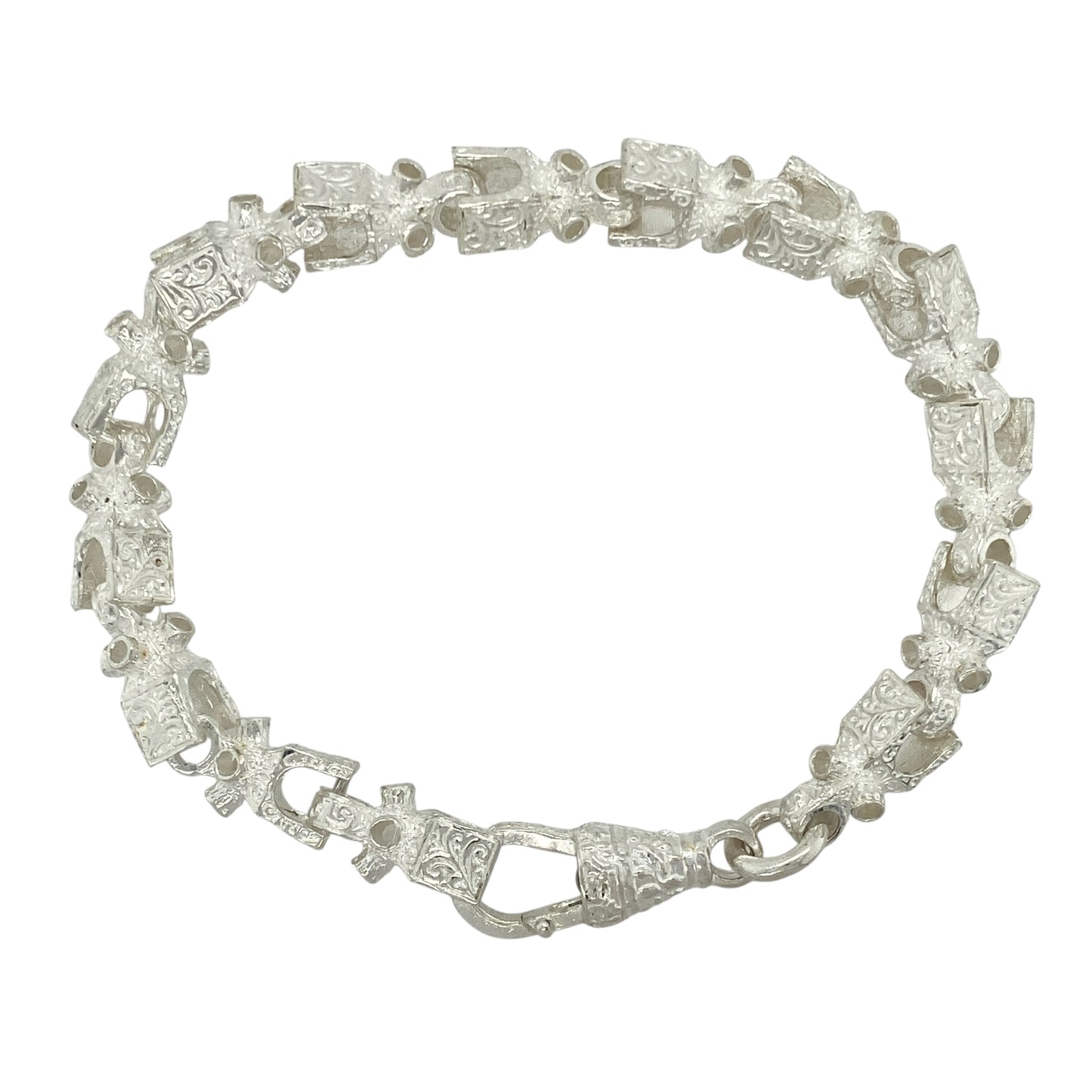 New 925 Silver 8" Patterned Lego Link Bracelet
