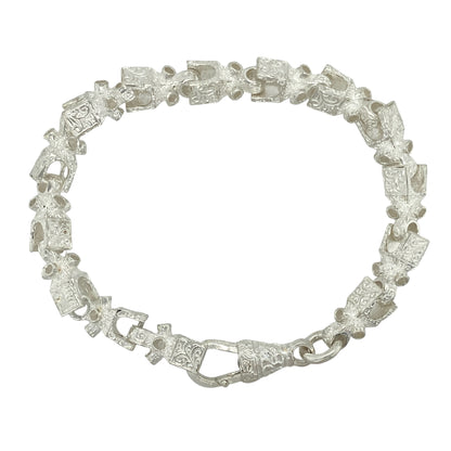 New 925 Silver 8" Patterned Lego Link Bracelet