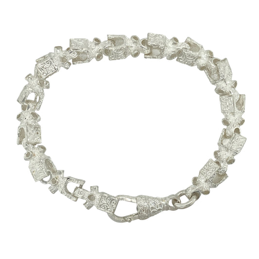 New 925 Silver 8" Patterned Lego Link Bracelet
