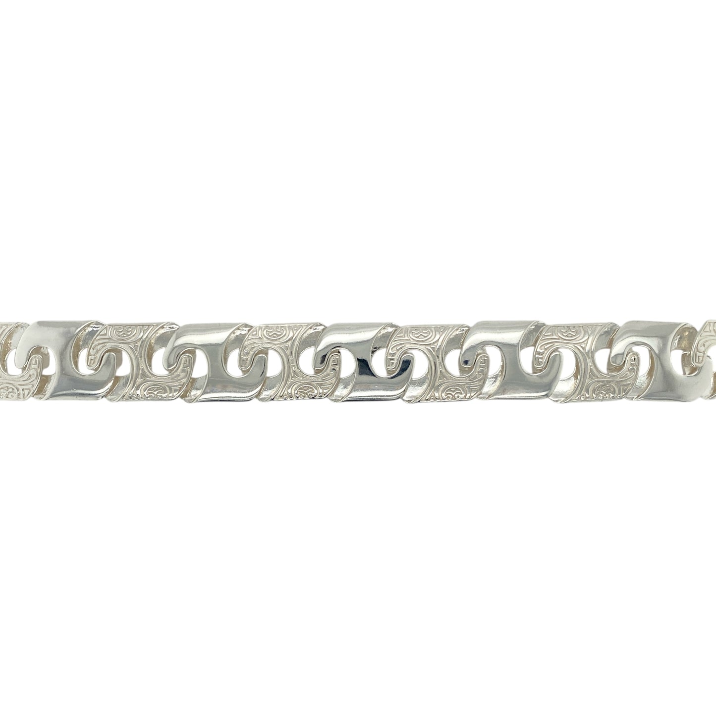 New 925 Silver 8" Patterned Bali Link Bracelet