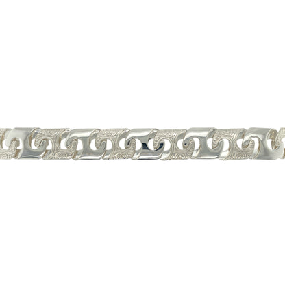New 925 Silver 8" Patterned Bali Link Bracelet