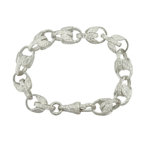 New 925 Silver 7.75" Patterned Tulip Link Bracelet