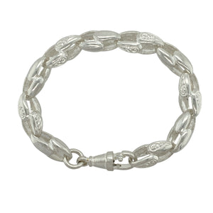 New 925 Silver 7.5" Patterned Tulip Link Bracelet