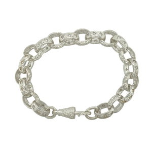 New 925 Silver & Cubic Zirconia Set 8" Patterned Belcher Bracelet