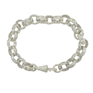New 925 Silver & Cubic Zirconia Set 9" Patterned Belcher Bracelet