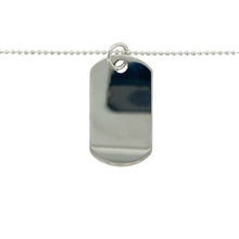 Load image into Gallery viewer, Bring sleek simplicity and modern edge to your jewellery collection with this new 925 silver 24&quot; dog tag necklace—a classic accessory with bold presence and clean lines.

Design: Featuring a polished 34mm by 20mm dog tag pendant, this necklace offers a timeless military-inspired style with a contemporary silver finish.
Material: Made from solid 925 sterling silver, the smooth surface of the tag provides a high-shine look perfect for engraving or wearing as-is.

