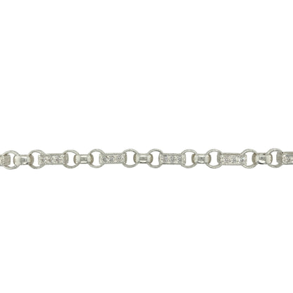 New 925 Silver & Cubic Zirconia Set 27" Patterned Gypsy Style Link Chain