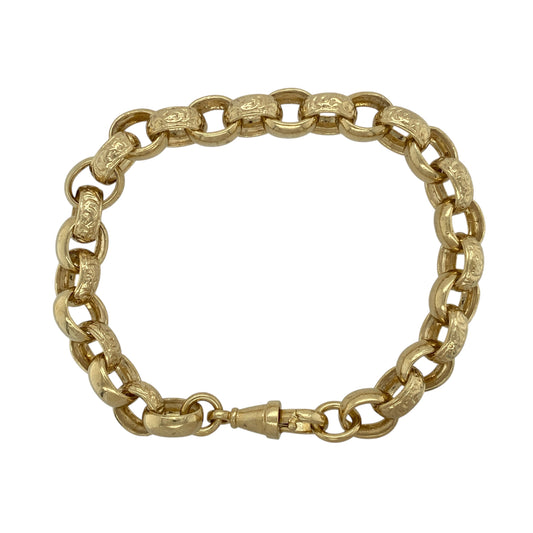 New Solid 925 Silver Heavily 9ct Gold Plated 9.5" Patterned Belcher Bracelet