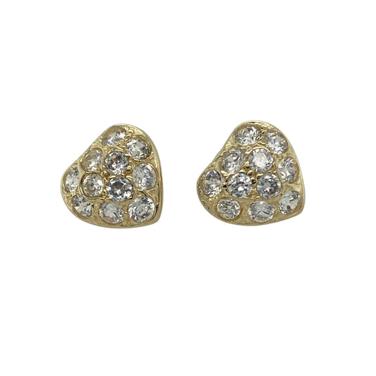 Bring romantic sparkle and everyday charm to your collection with these pre-owned 9ct yellow gold and cubic zirconia heart stud earrings—sweetly styled with timeless shine.

Design: Each earring features a heart-shaped design accented with sparkling cubic zirconia, creating a delicate and eye-catching finish.
Material: Made from 9-carat yellow gold, the polished setting adds warmth and enhances the brilliance of the stones.

