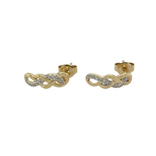 Load image into Gallery viewer, Bring elegant texture and subtle sparkle to your collection with these pre-owned 9ct yellow and white gold diamond set plaited half bar stud earrings—stylish and refined with timeless charm.

Design: Each earring features a half bar design with an intricate plaited pattern, accented by sparkling diamonds for a touch of brilliance.
Material: Made from 9-carat yellow and white gold, the contrasting tones highlight the woven detail and add depth to the design.

