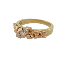 Load image into Gallery viewer, Celebrate life’s beauty and brilliance with this pre-owned 18ct yellow and rose gold diamond set Clogau Tree of Life ring—a luxurious and symbolic design blending natural inspiration with sparkling elegance.

Design: The 6mm wide front showcases the flowing Tree of Life motif in rose gold, adorned with approximately 0.20ct of shimmering diamonds for added depth and radiance.

