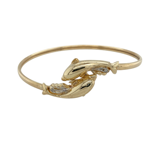 9ct Gold & Diamond Set Wrap Over Dolphin Bangle