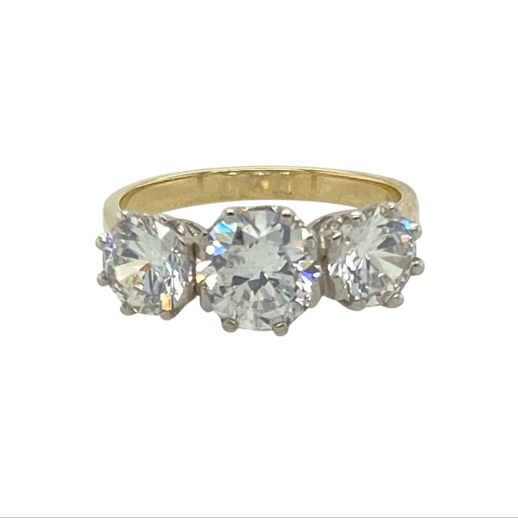 9ct Gold CZ Set Trilogy Ring
