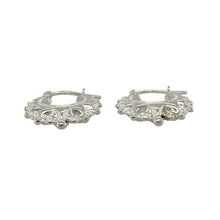 Load image into Gallery viewer, Bring subtle elegance and classic shine to your collection with these new 925 silver small fancy round creole earrings, offering a timeless design and lightweight feel—perfect for everyday wear or adding a polished touch to any look.

Design: The earrings feature a refined round creole style with a fancy, delicate design, measuring approximately 15mm in diameter. Their versatile shape makes them easy to style and effortlessly chic.

