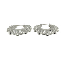 Load image into Gallery viewer, Bring bold elegance and timeless style to your collection with these new 925 silver fancy large round creole earrings, offering a striking design and refined shine—perfect for making a sophisticated statement.

Design: The earrings feature a large round creole style with a fancy, detailed finish, measuring approximately 30mm in diameter. Their graceful curves and intricate design create a versatile yet eye-catching look that stands out beautifully.

