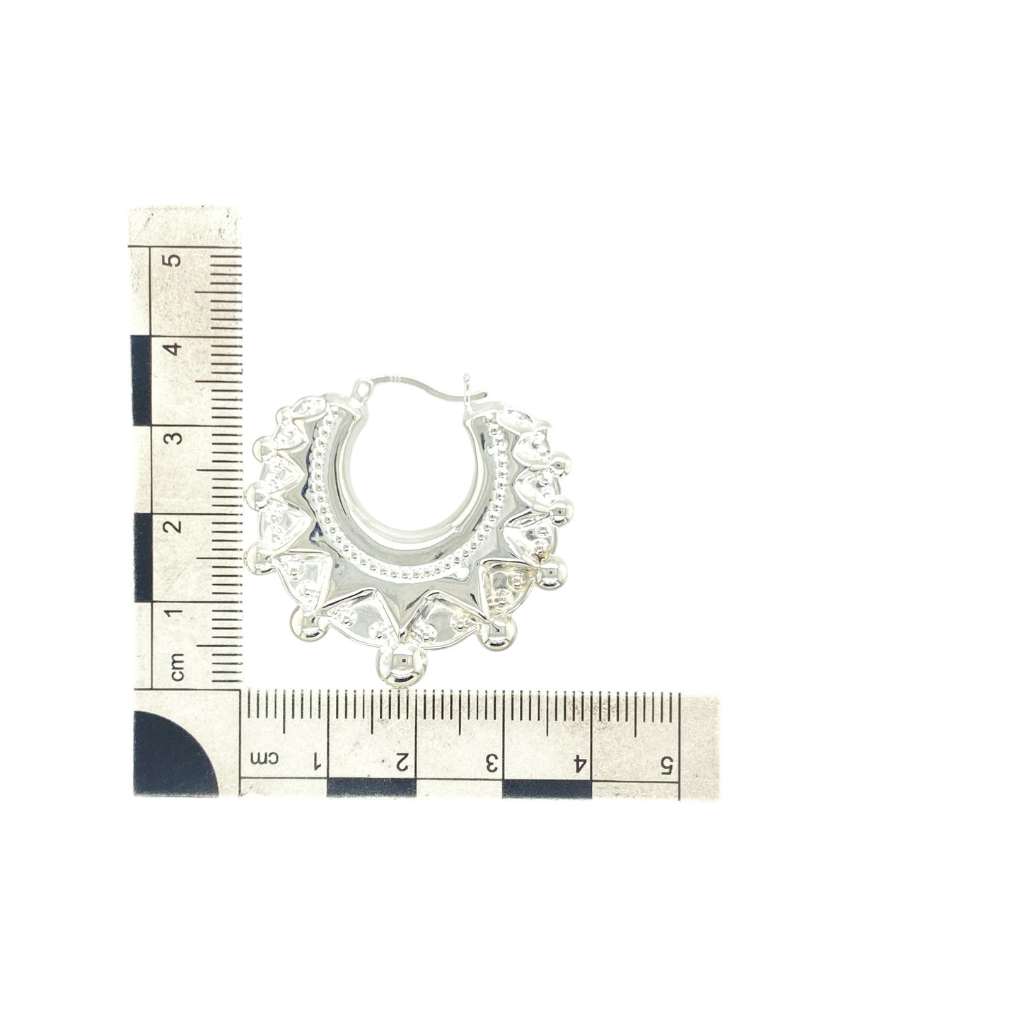 New 925 Silver Large 39mm Fancy Round Creole Earrings