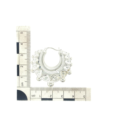 New 925 Silver Large 39mm Fancy Round Creole Earrings