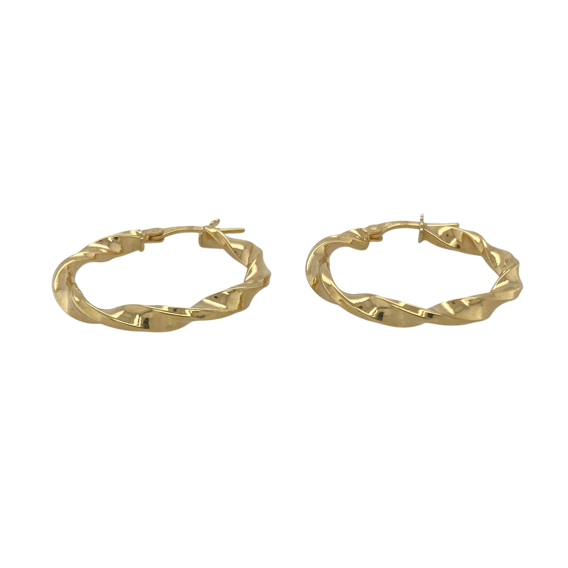 Bring warm elegance and modern texture to your collection with these new 9ct yellow gold twisted hoop creole earrings, offering a stylish design and timeless shine—perfect for adding a refined touch to any look.

Design: The earrings feature a sleek twisted hoop creole style, measuring approximately 25mm in diameter. The twisted detailing creates a dynamic, eye-catching effect that adds depth and movement.
