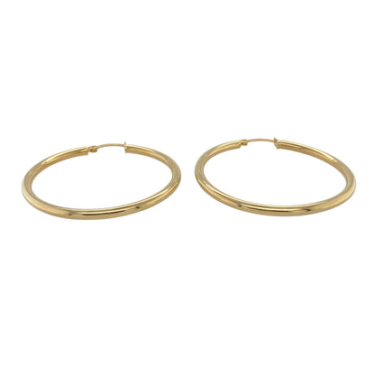 Bring timeless elegance and classic shine to your collection with these new 9ct yellow gold plain hoop creole earrings, offering a sleek design and versatile style—perfect for adding a polished touch to any look.

Design: The earrings feature a simple and smooth hoop creole style, measuring approximately 40mm in diameter. The clean, minimalist design creates a timeless silhouette that pairs effortlessly with any outfit.
