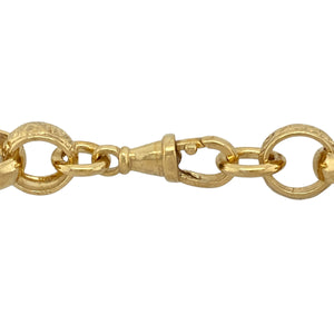 Bring bold luxury and striking detail to your collection with this new 925 silver heavily 9ct gold plated 24" patterned belcher chain, offering a powerful design and commanding presence—perfect for making an unforgettable statement.

Design: The chain features a 24" belcher style with wide 11mm links, alternating between plain and patterned links for a dynamic, eye-catching look. The mix of textures adds depth and unique visual interest, making it a true standout piece.
