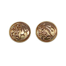 Load image into Gallery viewer, Bring bold heritage and striking detail to your collection with these pre-owned 9ct yellow and rose gold Clogau Welsh dragon wing round stud earrings, offering a unique design and powerful presence—perfect for making a statement with a touch of symbolism.

Design: The earrings feature a distinctive round stud design adorned with the iconic Welsh dragon wing motif, beautifully crafted in contrasting yellow and rose gold. 
