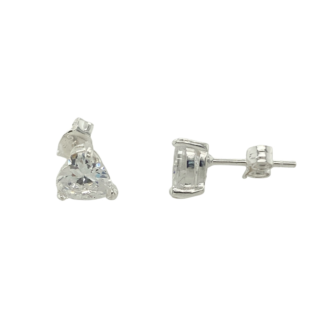 925 Silver 7mm Heart Cubic Zirconia Stud Earrings