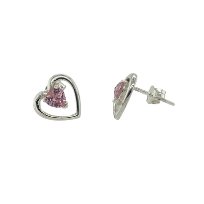 925 Silver 10mm Pink Cubic Zirconia Heart Earrings