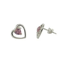 Load image into Gallery viewer, 925 Silver 10mm Pink Cubic Zirconia Heart Earrings

