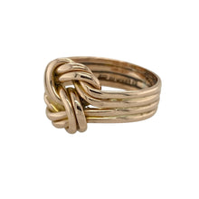 Load image into Gallery viewer, Bring romantic warmth and vintage charm to your collection with this pre-owned 9ct rose gold knot ring, offering a graceful blend of symbolic design and timeless elegance—perfect for adding character to any jewellery look.

Design: The ring features a vintage-inspired knot design at the front, measuring 12mm high, symbolising love, unity, and eternal connection with a bold yet refined presence.
Material: Made from 9-carat rose gold, the soft, warm hue enhances the romantic and vintage appeal of the piece.
