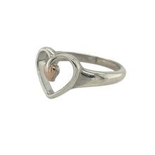 Load image into Gallery viewer, Bring heartfelt elegance and symbolic beauty to your collection with this pre-owned 925 silver and 9ct rose gold Clogau Tree of Life heart ring, offering a romantic blend of meaningful design and timeless charm—perfect for everyday wear or special moments.

Design: The ring features a beautiful Tree of Life heart motif at the front, measuring 10mm high, symbolising love, growth, and connection with intricate, flowing detail.

