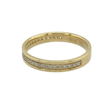 Load image into Gallery viewer, Bring refined sparkle and timeless elegance to your collection with this pre-owned 18ct yellow gold and diamond set band ring, offering a classic blend of luxurious detail and sophisticated design—perfect for everyday wear or marking special occasions.

Design: The ring features a sleek 3mm wide band set with sparkling diamonds, creating a continuous line of brilliance that adds subtle yet eye-catching shine.

