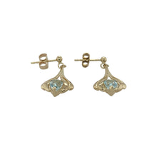 Load image into Gallery viewer, Bring soft colour and graceful elegance to your collection with these pre-owned 9ct yellow gold and aqua stone set drop earrings, offering a delicate blend of fresh charm and timeless style—perfect for adding a subtle pop of colour to any look.

Design: Each earring features a teardrop-shaped aqua coloured stone measuring 6mm by 4mm, creating a gentle and eye-catching focal point with a refreshing, light hue.


