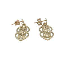 Load image into Gallery viewer, Bring symbolic beauty and graceful movement to your collection with these pre-owned 9ct yellow gold Celtic knot drop earrings, offering a refined blend of timeless design and meaningful detail—perfect for adding a touch of heritage-inspired elegance to any look.

Design: Each earring features an intricate Celtic knot motif that symbolises eternity and interconnectedness, creating an elegant and eye-catching focal point that moves beautifully when worn.

