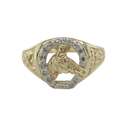9ct Gold & Diamond Set Horseshoe Horse Head Ring