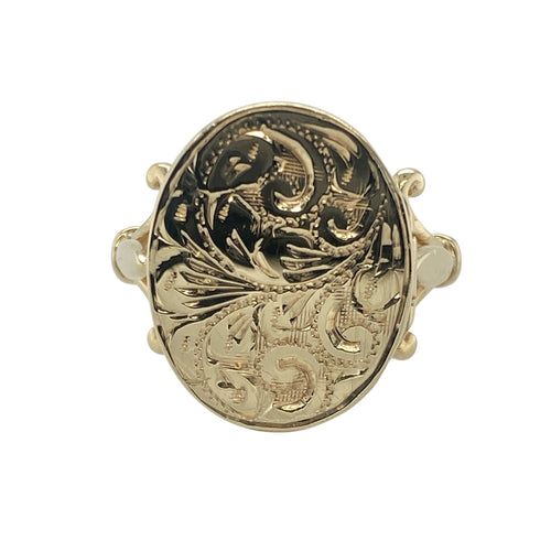 9ct Gold Patterned Oval Locket Ring