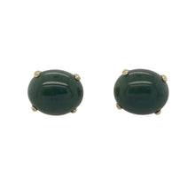 Load image into Gallery viewer, Bring bold elegance and natural beauty to your collection with these pre-owned 9ct yellow gold and dark green oval stud earrings, offering rich colour and classic sophistication — perfect for both statement styling and refined everyday wear.

Design: Each stud features a dark green oval stone, approximately 10mm by 12mm, set in a simple gold surround that allows the deep hue — possibly jade — to take centre stage.
Material: Made from 9-carat yellow gold, the polished finish complements the rich green tones 
