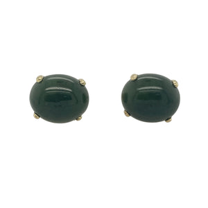 Bring bold elegance and natural beauty to your collection with these pre-owned 9ct yellow gold and dark green oval stud earrings, offering rich colour and classic sophistication — perfect for both statement styling and refined everyday wear.

Design: Each stud features a dark green oval stone, approximately 10mm by 12mm, set in a simple gold surround that allows the deep hue — possibly jade — to take centre stage.
Material: Made from 9-carat yellow gold, the polished finish complements the rich green tones 
