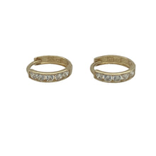 Load image into Gallery viewer, Bring delicate sparkle and everyday elegance to your collection with these pre-owned 9ct yellow gold and cubic zirconia set hoop earrings, offering subtle shine and classic style — perfect for daily wear or light-catching accents.

Design: These petite hoop earrings measure 9mm in diameter and are adorned with shimmering cubic zirconia stones, adding a refined touch of sparkle to a timeless silhouette.

