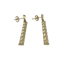Load image into Gallery viewer, Bring sleek movement and modern elegance to your collection with these pre-owned 9ct yellow gold twisted bar drop earrings, offering graceful lines and timeless shine — perfect for adding a refined touch to any look.

Design: These stylish drop earrings feature slim twisted bars that create a fluid, elongated silhouette, adding a sense of movement and contemporary flair.
Material: Made from 9-carat yellow gold, the polished finish enhances their warm golden tone, delivering a radiant and sophisticated glow.
