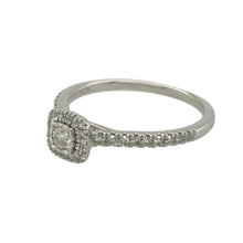 Load image into Gallery viewer, Bring radiant sparkle and refined elegance to your collection with this pre-owned 9ct white gold and diamond set halo style ring, offering timeless brilliance and graceful design — perfect for special occasions or everyday luxury.

Design: This classic halo ring features a central cluster of diamonds surrounded by a delicate diamond-set halo, with a total diamond weight of approximately 0.25ct, creating a bright and balanced look.

