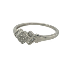 Load image into Gallery viewer, Bring contemporary sparkle and refined detail to your collection with this pre-owned 9ct white gold and diamond set fancy cluster ring, offering modern elegance and timeless brilliance — perfect for stylish everyday wear or special occasions.

Design: This modern cluster ring features a 6mm wide front with a stylish arrangement of diamonds, creating a unique, eye-catching design with a sophisticated edge.

