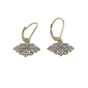 Bring graceful sparkle and floral charm to your collection with these pre-owned 9ct yellow gold and diamond set flower style drop earrings, offering delicate detail and timeless elegance — perfect for refined everyday wear or special occasions.

Design: These elegant drop earrings feature a flower-inspired design set with shimmering diamonds, creating a soft, feminine silhouette with eye-catching sparkle.
