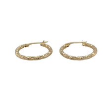 Load image into Gallery viewer, Bring shimmer and refined detail to your collection with these pre-owned 9ct yellow gold sparkle textured hoop creole earrings—a delicate design that catches the light with every turn.

Design: The earrings feature a classic creole hoop shape with a sparkle-textured finish, adding brilliance and subtle dimension to a timeless silhouette.
Material: Made from 9-carat yellow gold, the textured surface is enhanced by a polished shine, offering warmth with an eye-catching glow.

