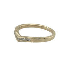Load image into Gallery viewer, Bring delicate sparkle and graceful shape to your collection with this pre-owned 9ct yellow gold and diamond set wishbone ring—a timeless design with subtle elegance and sentimental charm.

Design: The ring features a classic wishbone-shaped band, gently curved at the front and set with a row of sparkling diamonds across the approx. 2mm wide front section.
Material: Made from 9-carat yellow gold, the polished finish enhances the brilliance of the diamonds and adds a soft, golden glow.

