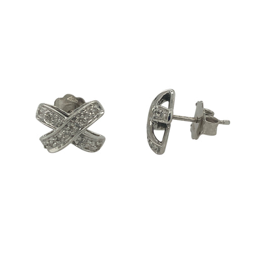 9ct White Gold & Diamond Set Kiss Stud Earrings