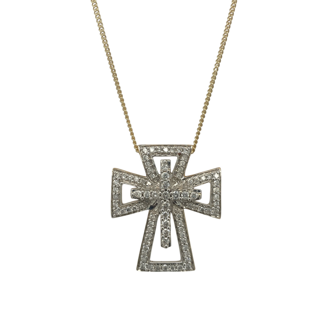 9ct Gold & Diamond Set Fancy Cross 20