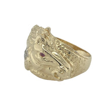 Load image into Gallery viewer, 9ct Gold Diamond &amp; Red Stone Set Horse Head Ring
