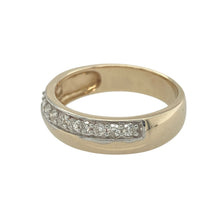 Load image into Gallery viewer, Add understated elegance to your jewellery collection with this pre-owned 9ct yellow gold band ring, finished with subtle diamond sparkle for timeless appeal.

Design: The 5mm wide band features a clean, polished surface accented with carefully set diamonds, offering a refined look with a hint of brilliance.
Material: Made from 9-carat yellow gold, the warm tone and smooth finish give the ring a classic and versatile style.

