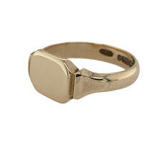 Load image into Gallery viewer, Make a bold, refined statement with this pre-owned 9ct yellow gold rectangle signet ring—clean lines and solid weight give it timeless appeal and everyday strength.

Design: The ring showcases a plain rectangular face measuring 10mm in height, offering a sleek and versatile surface with room for personal engraving or minimalist styling.
Material: Made from 9-carat yellow gold, the smooth polished finish enhances its bold geometry and lasting durability.

